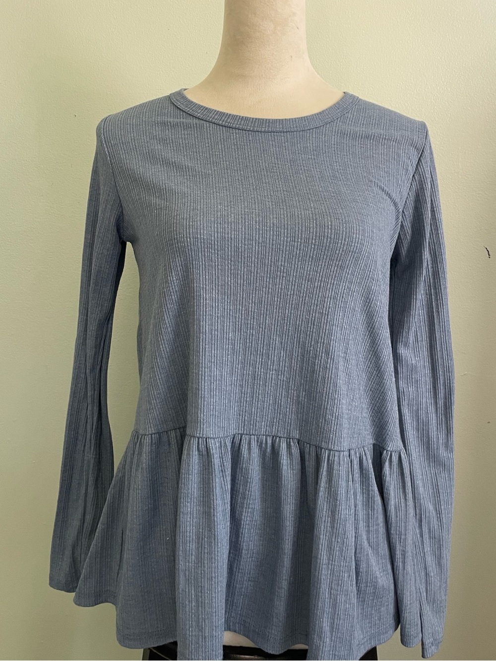 Caution To The Wind Dusty Blue Ribbed Peplum Long-Sleeve Top - Picture 2 of 5